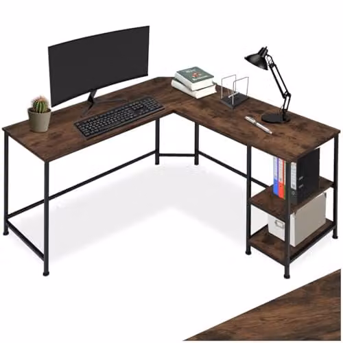 tectake Hamilton L-Shaped Corner Desk in Industrial Design with MDF Wood and Metal Frame, Brown and Black, W/D/H: 200 x 138 x 75.5 cm