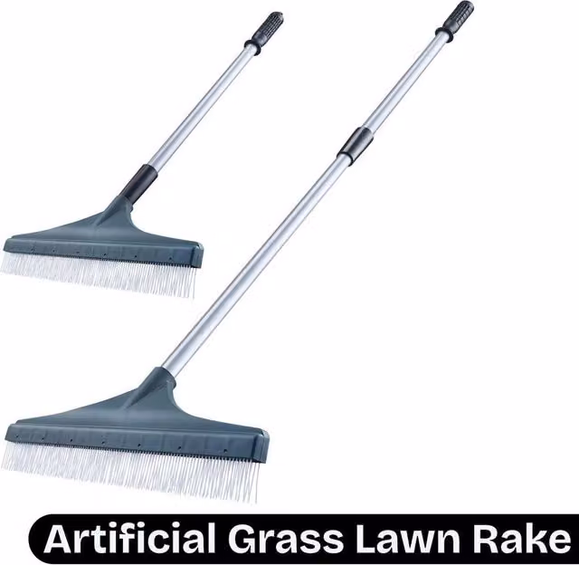 FLAVORA Extendable Artificial Grass Brush and Lawn Rake in Dark Green, W: 100 cm, D: 15 cm, H: 128 cm