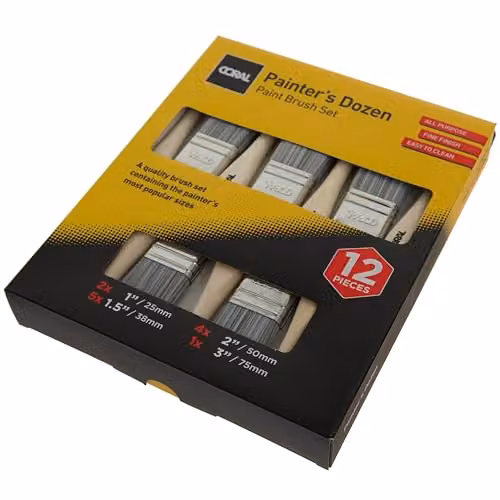 Coral 31409 Painter's Dozen Paint Brush Set, 12 Pack with Synthetic Bristles and FSC Wood Handles for Water and Solvent Based Paints – 5