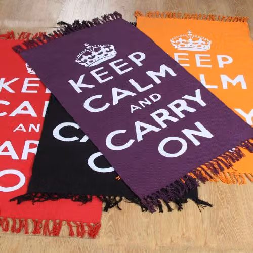 HOMESCAPES Handwoven Keep Calm and Carry On Nostalgic Area Rug, Red and White 100% Cotton, W: 60 cm, L: 100 cm – 3