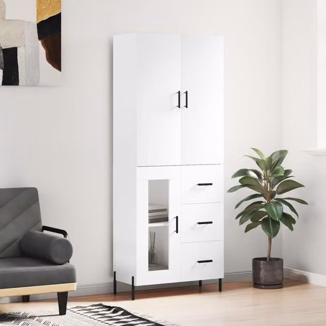 Berkfield Home Modern White Highboard in Matt Engineered Wood W/D/H: 69.5 x 34 x 180 cm
