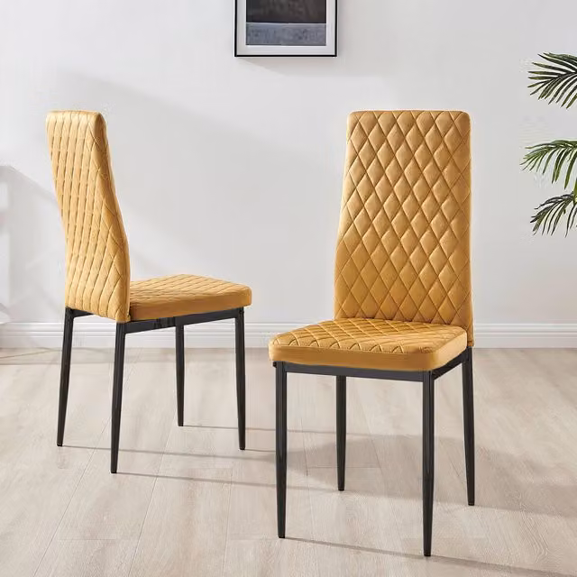 FurnitureboxUK Set of 6 Milan Velvet Dining Chairs in Mustard Yellow with Black Legs