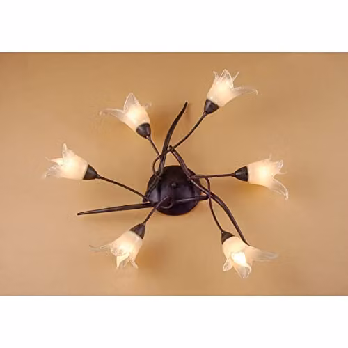 Netlighting Florida 6 Light Ceiling Lamp, Brown and Black Oxide with Glass, E14 – 2