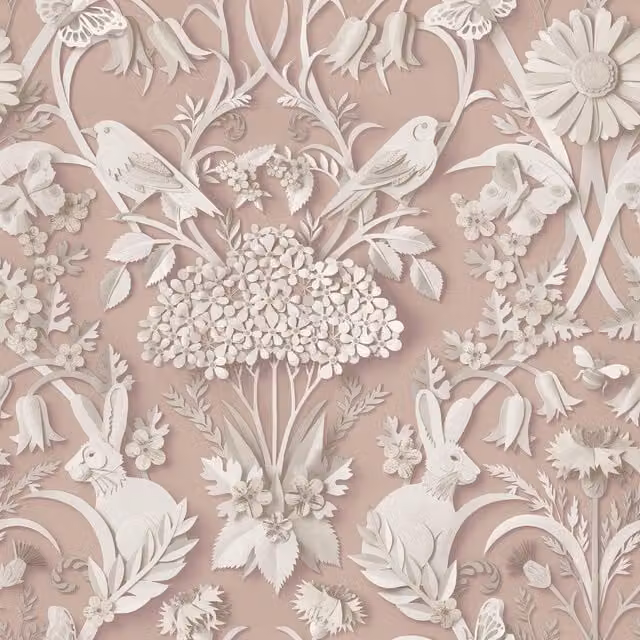 Fine Decor 3D Woodland Pink Floral and Animal Pattern Paper Wallpaper Roll