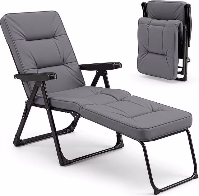 Costway Modern Foldable Garden Sun Lounger with Armrests in Grey