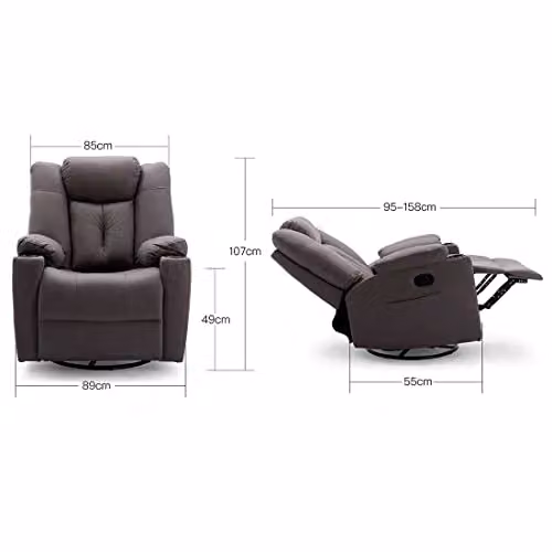 More4Homes Afton Brown Fabric Recliner Rocking Swivel Lounge Chair – 4