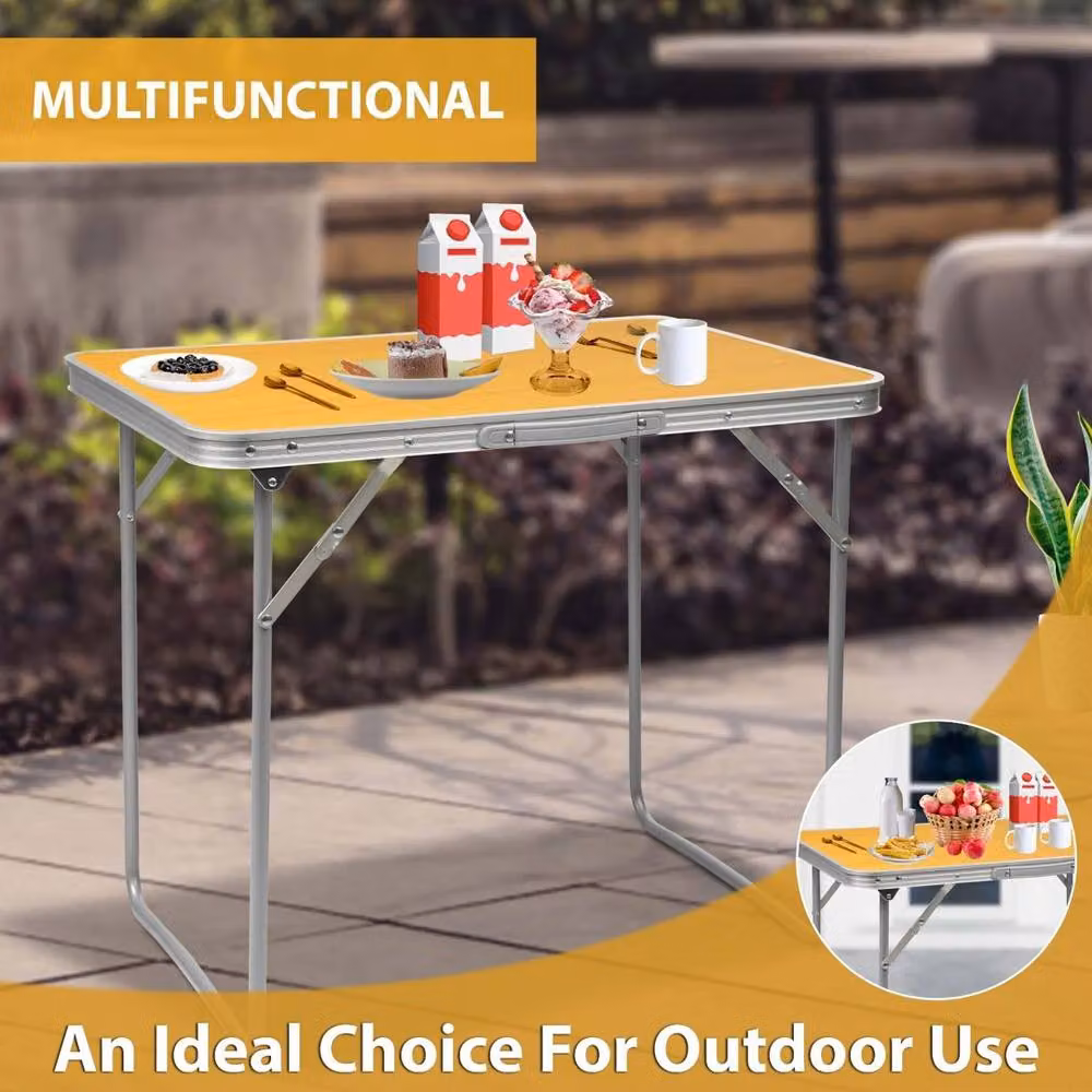 Kelvenix Camping Garden Party Trestle Dinner Table in Orange and Yellow, W/D/H: 100 x 60 x 70 cm – 3