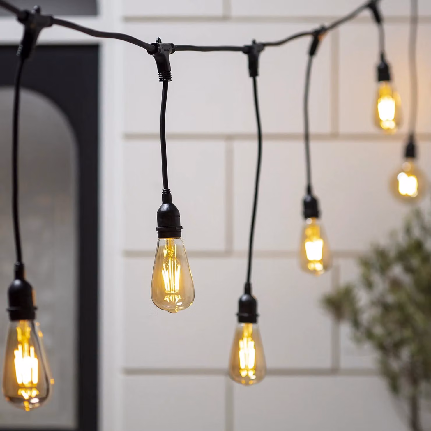 Ingenious Connect Black and Amber LED Squirrel Cage Festoon Light Bundle with 10 Amber Glass Bulbs and Power Supply