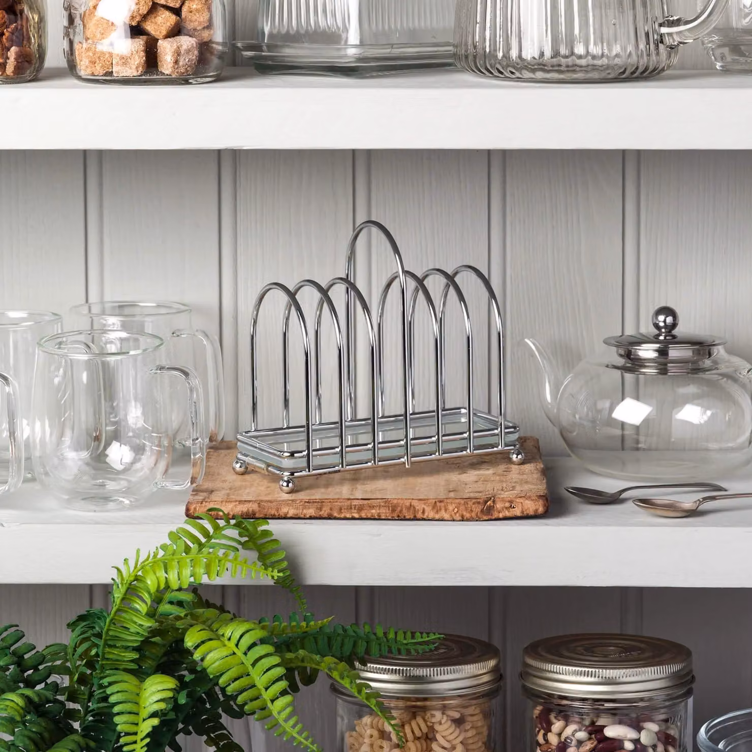 Kilo BA87 Art Deco Chrome 6 Slice Toast Rack with Frosted Glass Base and Ball Feet in Silver – 2