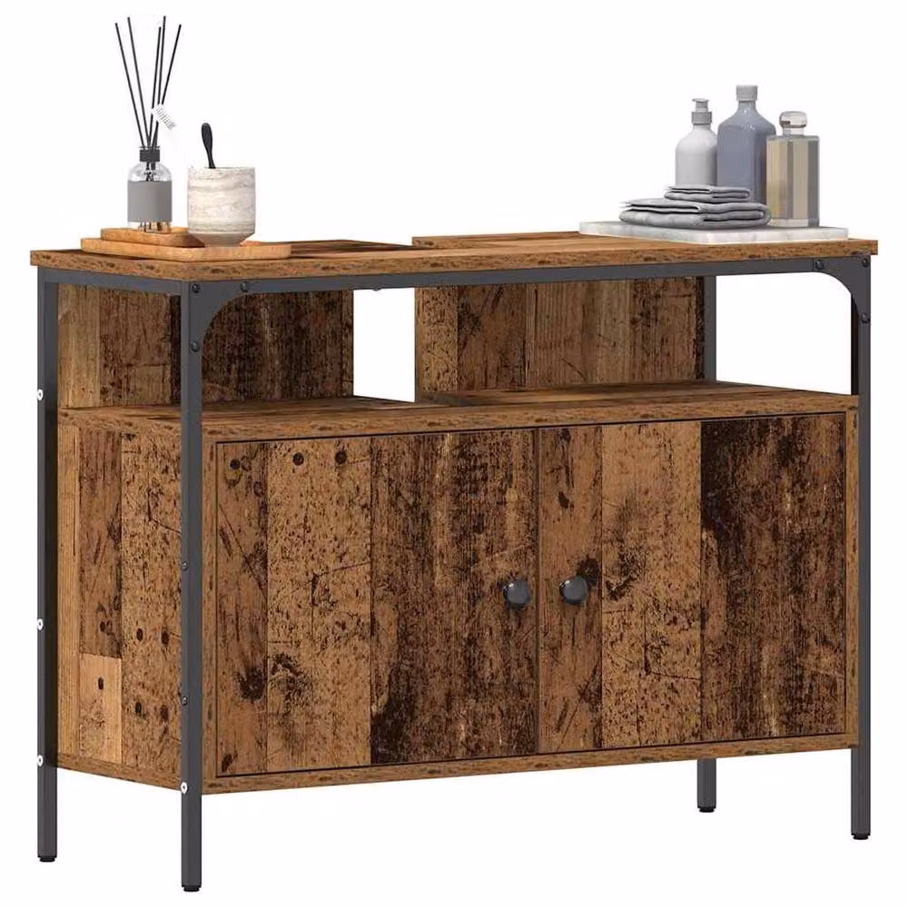 Berkfield Home Rustic Brown Bathroom Sink Cabinet in Engineered Wood W: 80 cm, D: 30 cm, H: 60 cm – 3