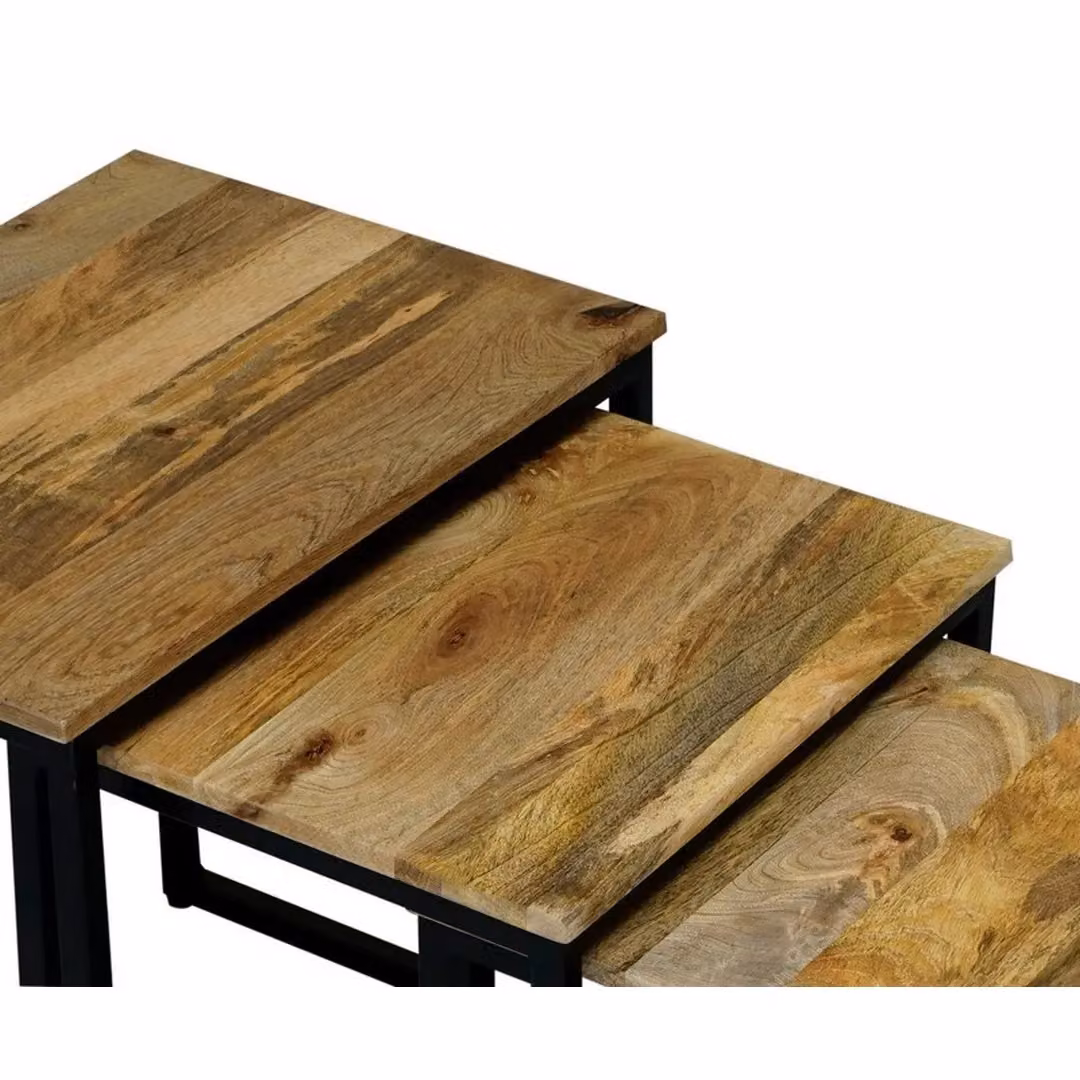 Jaipur Furniture Ltd Ravi Set of 3 Mango Wood and Iron Industrial Stools, Brown and Black, W: 54 cm, D: 40 cm, H: 54 cm – 3