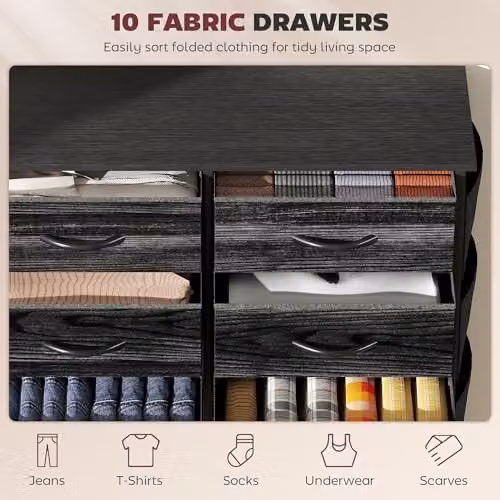 HOMCOM Black Fabric Chest of Drawers with 10 Drawers for your Bedroom – 2