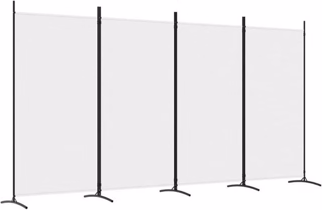 Berkfield Home 4-Panel Fabric and Metal Room Divider in White, W/H: 346 x 180 cm