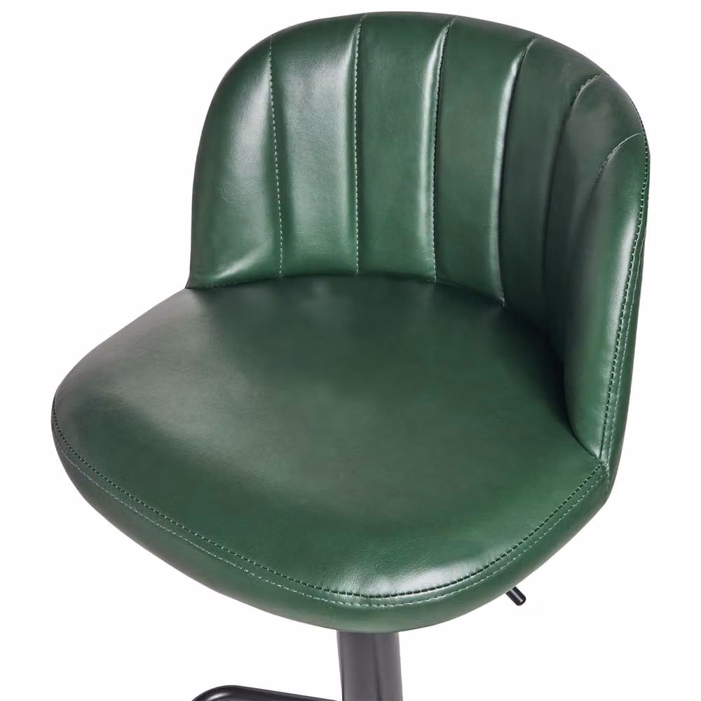 Wyld and Coco Set of 2 Dark Green Faux Leather Swivel Bar Stools with Gas Lift Height Adjustment – 4