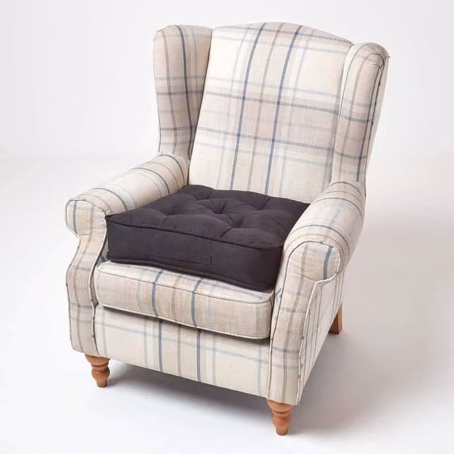 Homescapes Black Faux Suede Armchair Booster Cushion, W/D/H: 50 x 50 x 10 cm