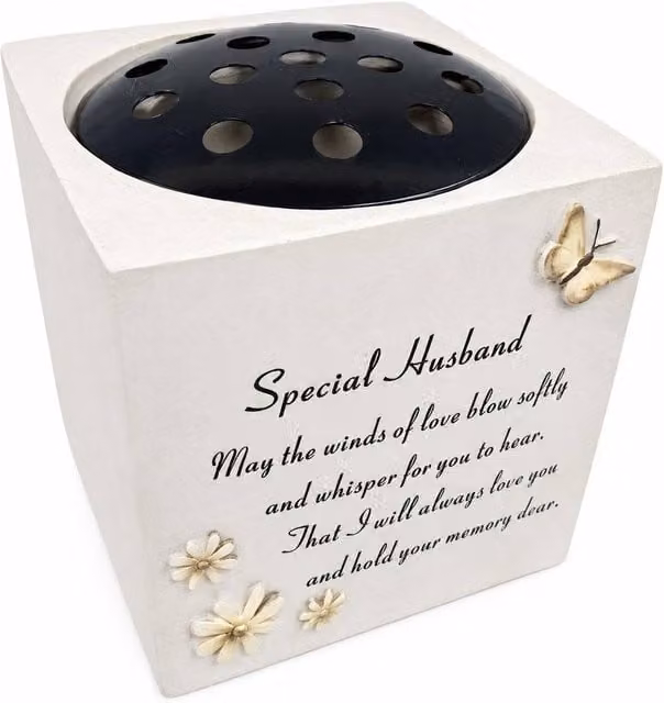 David Fischhoff Butterfly Memorial Vase for Graveside or Tabletop in Beige, White or Black, H 15 cm x W 14 cm x D 14 cm – 1