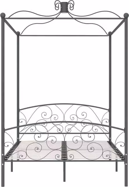 Berkfield Home Elegant Canopy Bed Frame in Grey Metal and MDF, 140 x 200 cm
