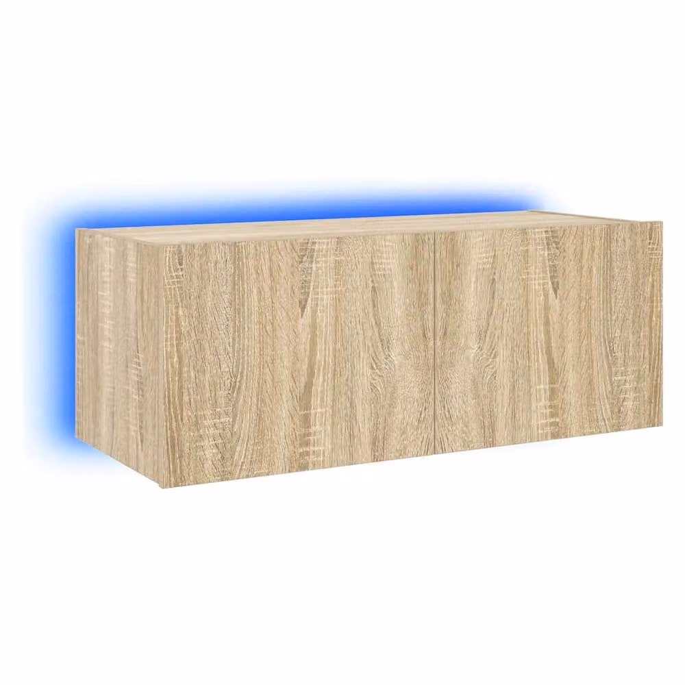 Berkfield Home TV Wall Cabinet with LED Lights in Sonoma Oak, W/D/H: 80 x 35 x 31 cm – 3