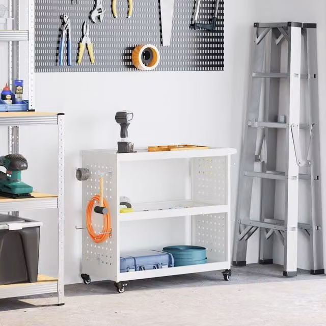 Berkfield Compact Tool Trolley with Shelf and Wheels in White Powder-coated Steel – 1