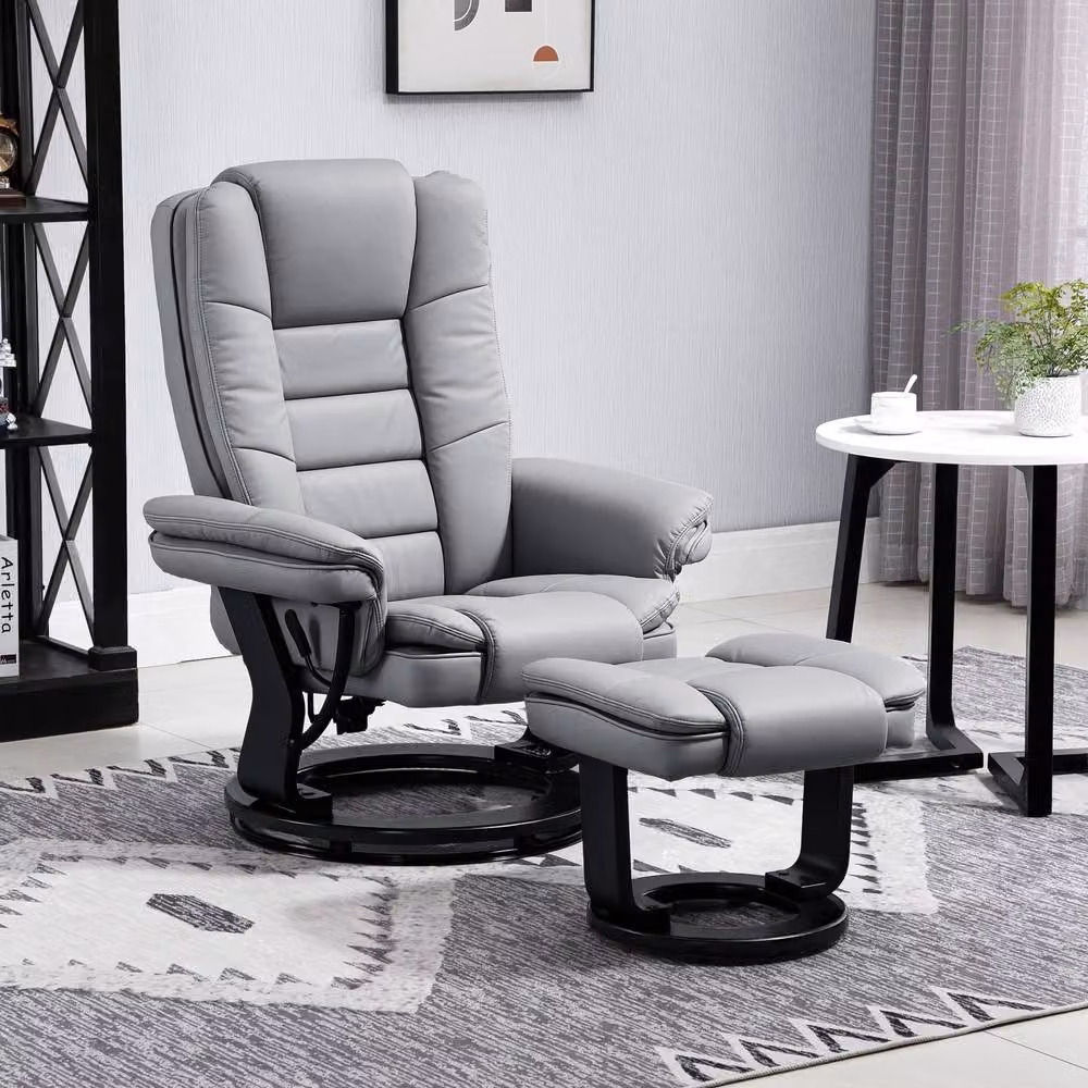 STILVORA Grey PU Leather Recliner Armchair with Matching Footstool – 2