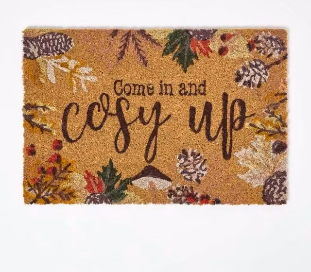 Homescapes Non-Slip Floral Coir and PVC Doormat, Brown, W: 60 cm, D: 40 cm, H: 1.5 cm