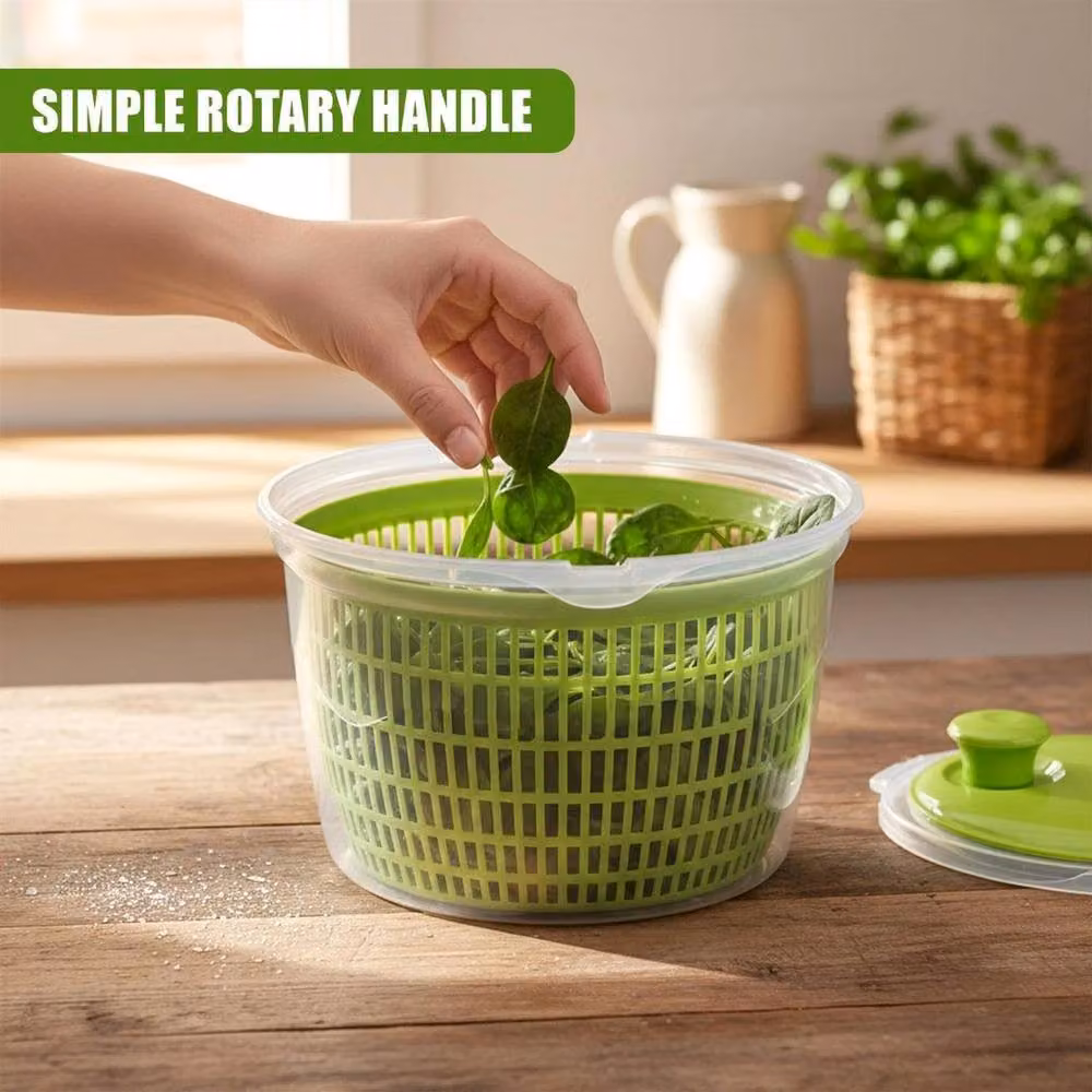 FLAVORA Salad Spinner Vegetable Washer Dryer Colander Bowl, Light Green, Diameter: 24 cm – 4