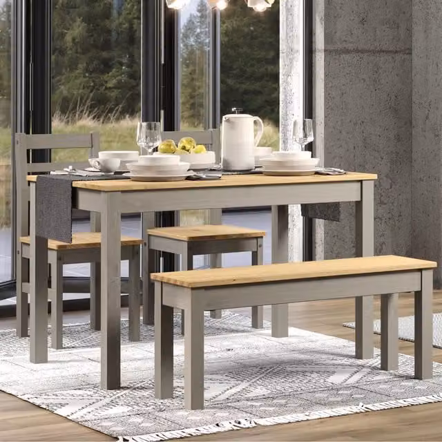 Core Products Linea Rustic Pine Dining Bench in Grey and Brown Wax, W/D/H: 135 x 45 x 45 cm