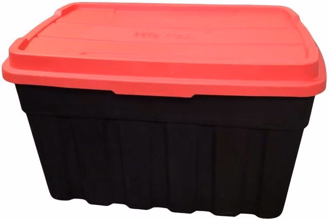 Samuel Alexander 140L Tuff Stackable Plastic Storage Box with Lid and Carry Handles, Black and Red