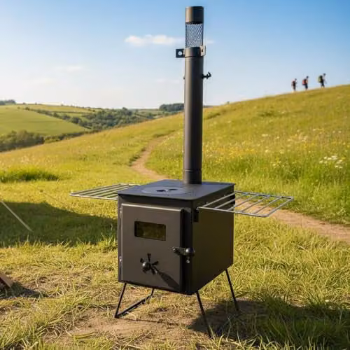 RoyalFire Pandora Portable Firebox Tent Stove in Black, Compact Wood Burning Camping Stove with Chimney Pipe for Tents and Cabins, W/D/H: 36.5 x 30 x 25 cm – 1