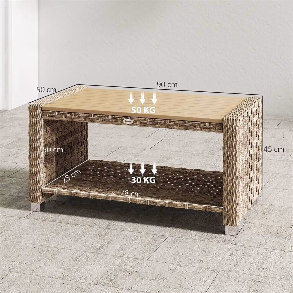 EONLION Brown Rattan Outdoor Side Table with Storage Shelf, Width: 100 cm – 2