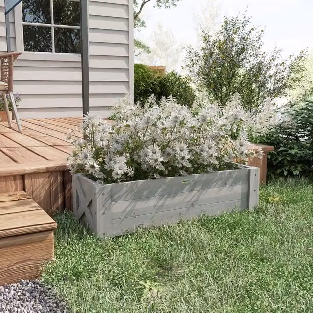 Outsunny Grey Wooden Raised Bed Garden Planter Grow Containers