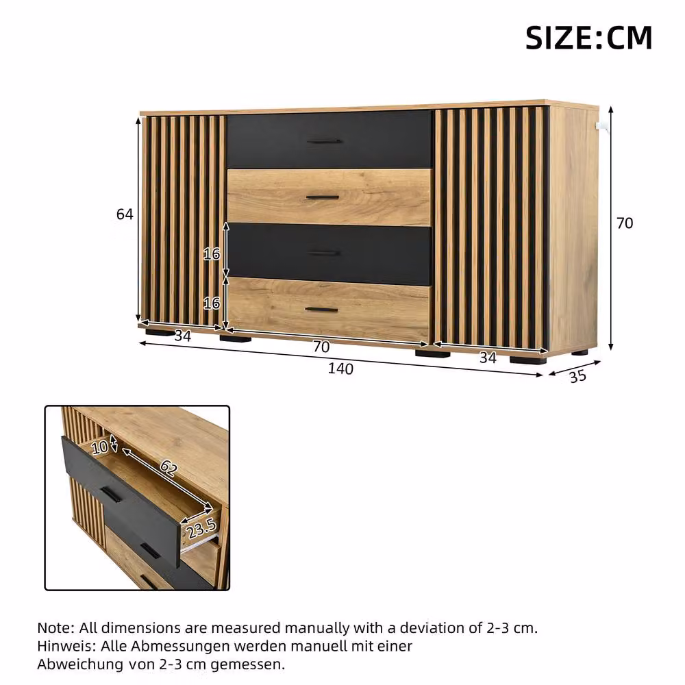 Merax Modern Oak and Black Slatted Sideboard with 2 Doors, 4 Drawers and Adjustable Shelves – 6