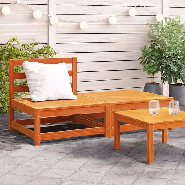 Berkfield Home Rustic Armless Garden Sofa with Footstool in Waxed Brown Solid Pine Wood