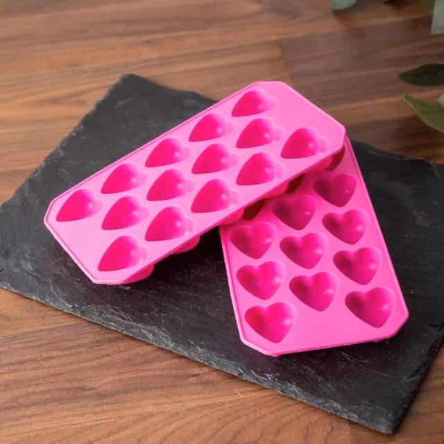 BarCraft Set of 2 Heart Shape Flexible Silicone Ice Cube Trays in Pink – 1