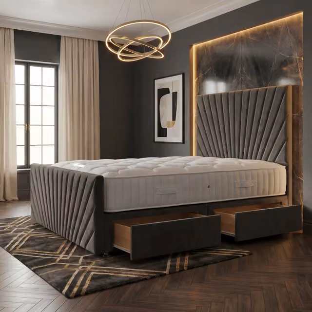Somnior Beds Ltd Sunrise Velvet Divan Bed with Mattress and Drawers in Grey