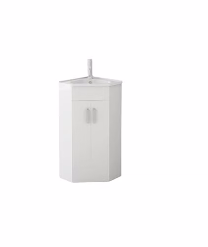 VeeBath White High Gloss Corner Bathroom Vanity Unit with Soft Close Double Doors W/D/H: 55 x 50 x 39.5 cm
