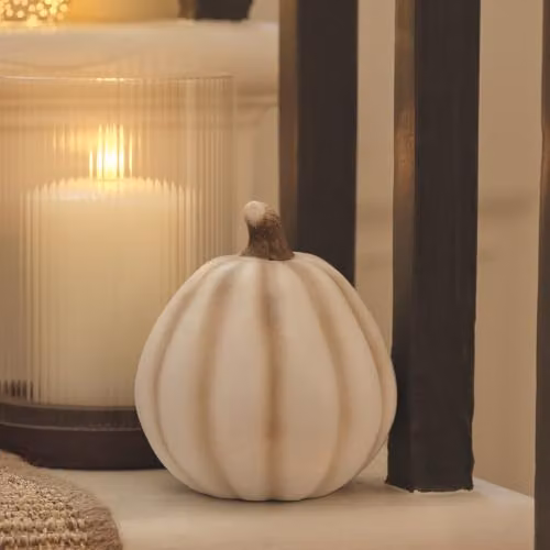 Lights4fun Set of 3 White Porcelain Pumpkin Tabletop Decorations – 3