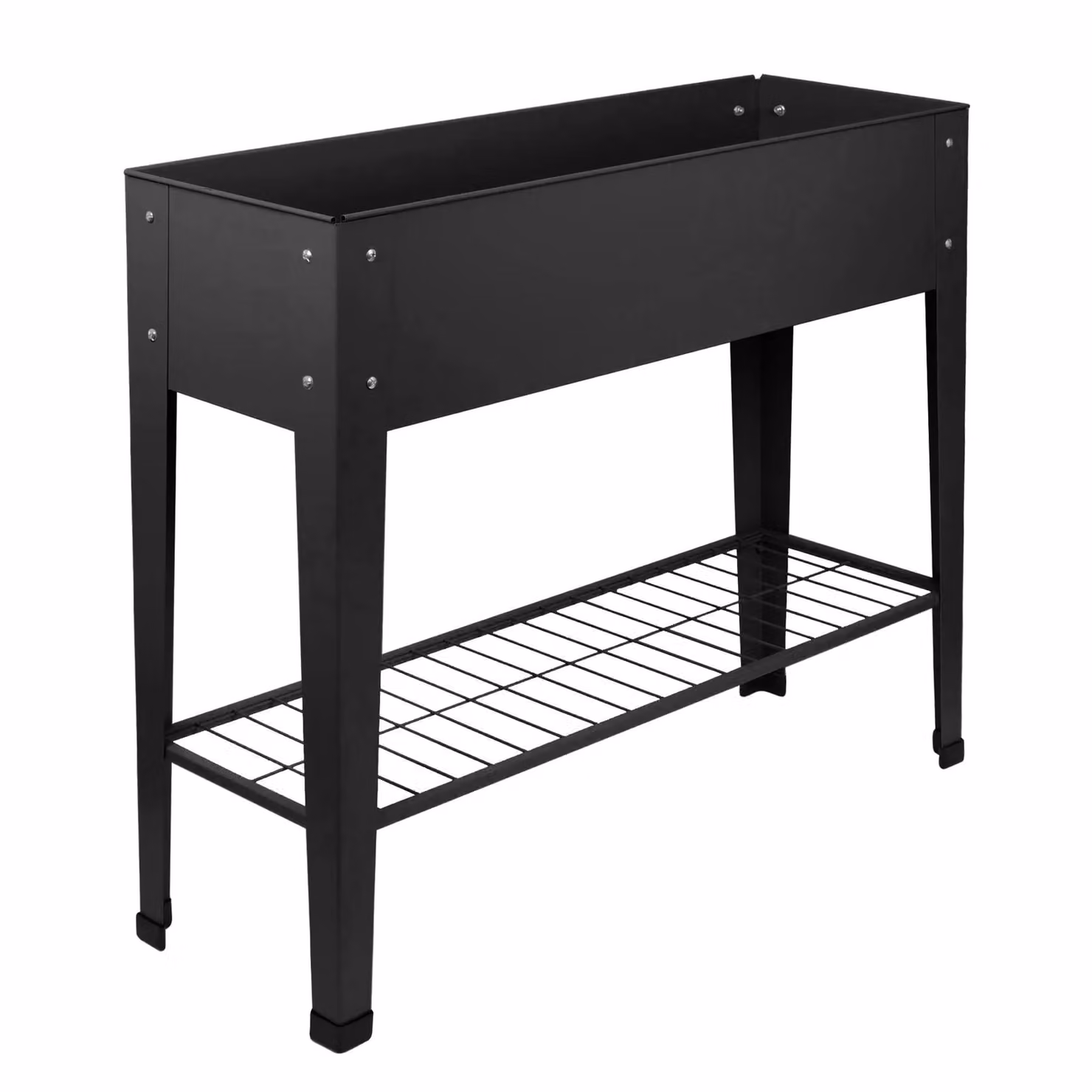 Harbour Housewares Pack of 2 Elevated Raised Garden Beds with Legs and Storage Shelf in Black Galvanised Steel – 3