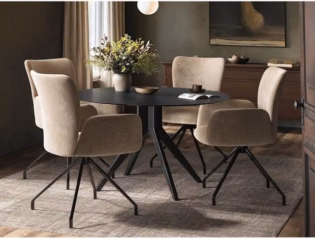 Solace+Co Emil Round Glass Dining Table and Kora Chairs Set in Black and Brown