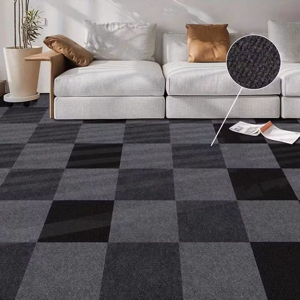 Kelvenix Black Polyester Carpet Tiles for Home, 4 Pieces, W/D: 50 x 50 cm – 3