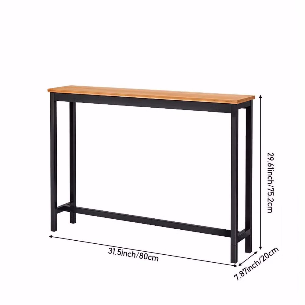 PAWNORA 1-Tier Industrial Console Table with Black Metal Frame and Brown MDF Laminate Top, 80 cm Long – 2