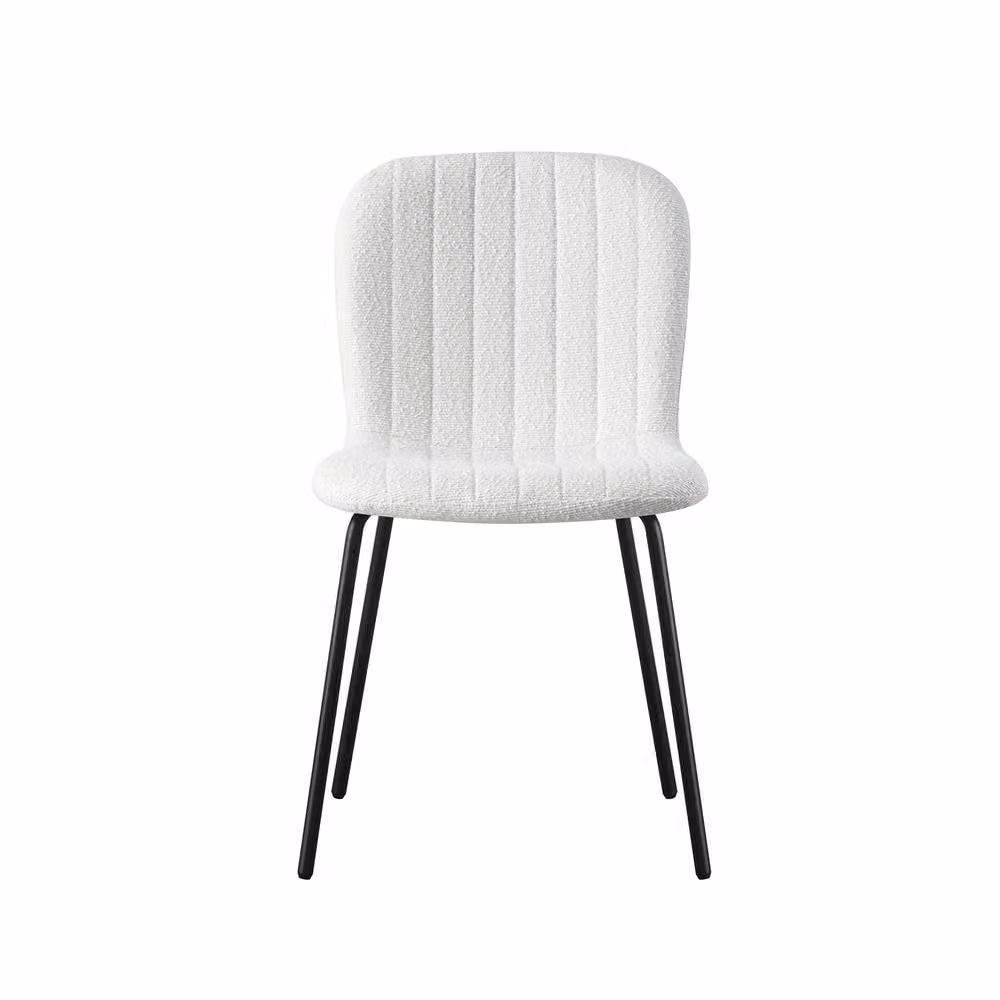MCC Direct Bella Luxe Set of 2 Modern Bouclé Fabric Dining Chairs in Beige and White with Metal Legs – 2