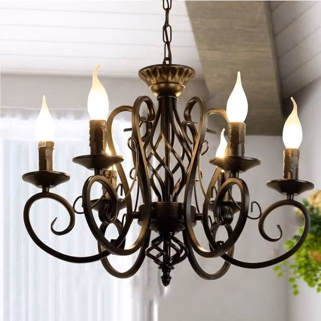 Garwarm 6-Light Suspended Pendant Chandelier in Black Metal with Adjustable Height