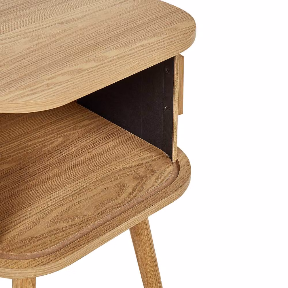 Wyld and Coco Nightstand in Light Brown Laminated Wood with Solid Pine Legs and Sliding Door, W: 40 cm, D: 40 cm, H: 54 cm – 5