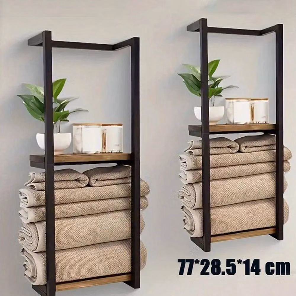 EONLION 2 Tier Wall Mounted Black Towel Storage Rack – 4