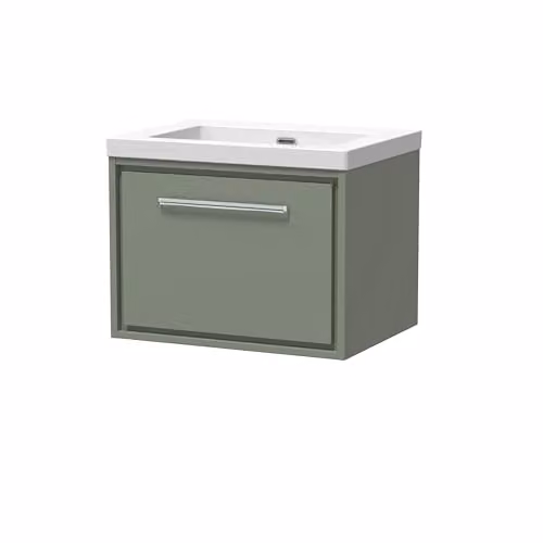 Balterley Wall Hung Modern Bathroom Vanity Unit with Single Soft Close Drawer and Stone Basin in Matt Green W/D/H: 613 x 462 x 476 mm – 3