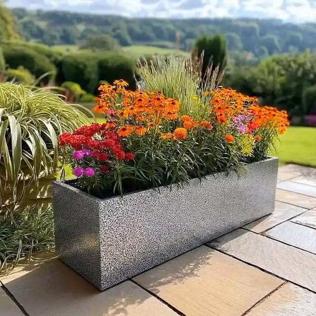 Access Garden Products Galvanised Steel Textured Trough Planter, Silver and Black, W: 120 cm, D: 40 cm, H: 40 cm – 1