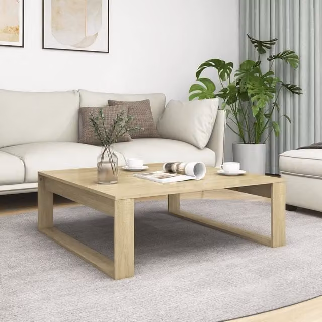 Berkfield Home Sonoma Oak Coffee Table in Brown, W/D/H: 100 x 100 x 35 cm