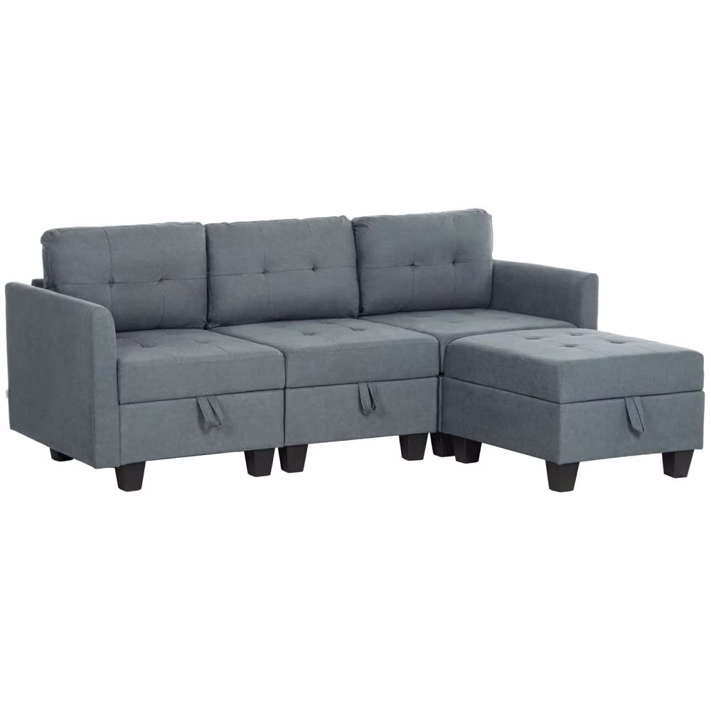 Wyld Haus Vinole Rado Dark Grey Modular L Shaped Sofa with Built In Storage and Reversible Fabric Upholstery – 2