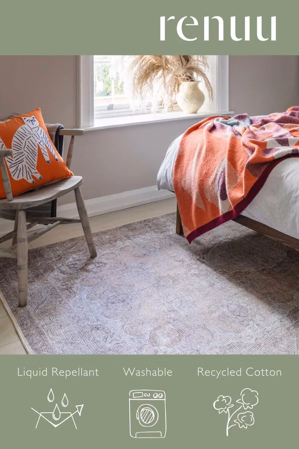 Kukoon Neutral Beige Distressed Traditional Medallion Non Slip Washable Low Pile Rug W: 60 cm, L: 110 cm – 3